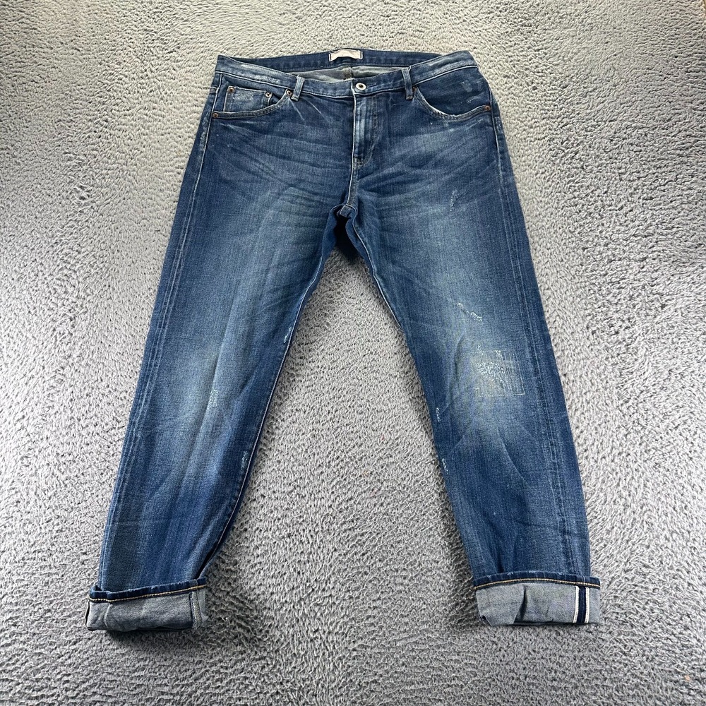 Uniqlo Jeans Mens 34x29 Blue Cotton Denim‎ Skinny Relaxed Selvedge Tapered Leg